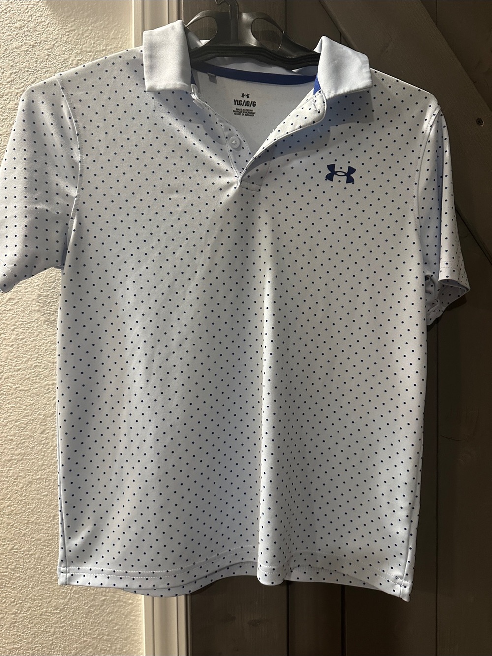 Under Armour White Polo with Navy Micro Dots